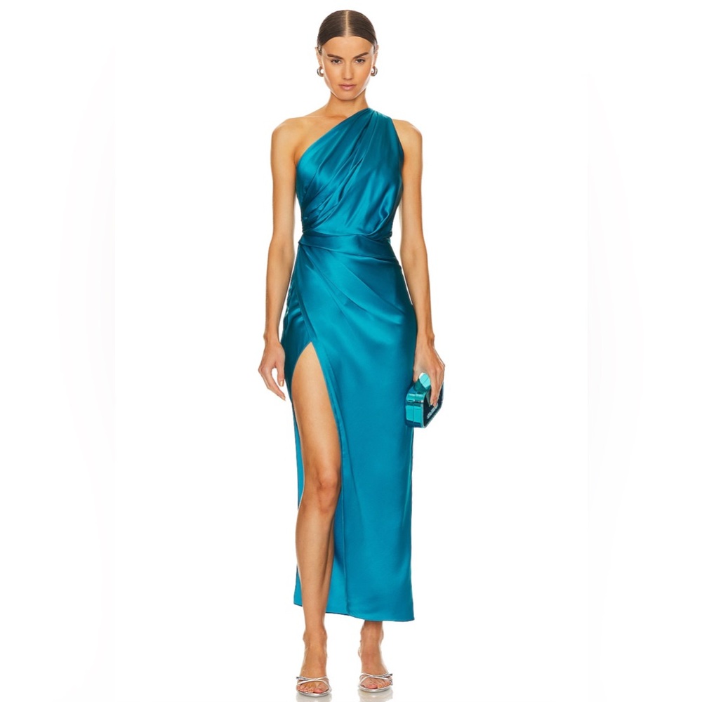 The Sei Asymmetric Drape Midi Dress in Lake